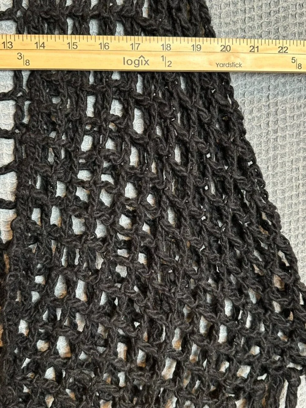 Black Crochet Fringe Shawl Wrap Open Knit Mesh Boho Festival Shrug Witchy Goth